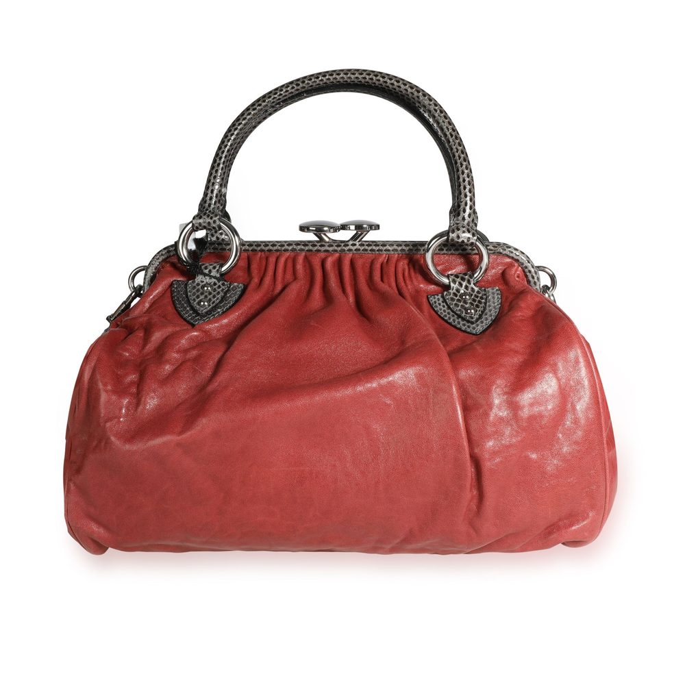 Marc Jacobs Red Leather & Gray Snakeskin Stam Bag